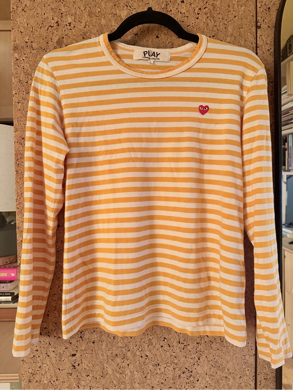Play Comme des Garçons Yellow & White Stripe Long-Sleeve Tee